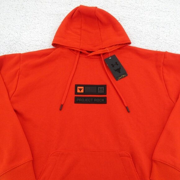 Under Armour UA Project Rock Hoodie Mens Size Medium Orange NEW - Picture 3 of 9
